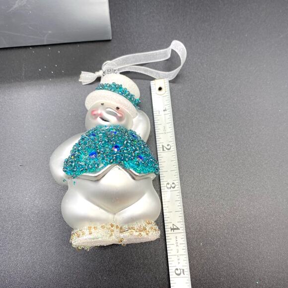Blown‎ Glass Snowman Green Beaded Vest Christmas Ornament - Picture 4 of 5